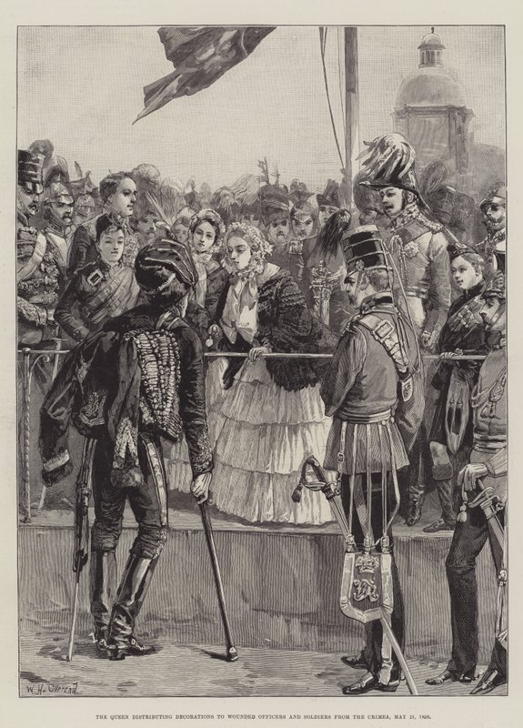 Die Königin verteilt Auszeichnungen an verwundete Offiziere und Soldaten aus der Krim, 21. Mai 1856 von William Heysham Overend