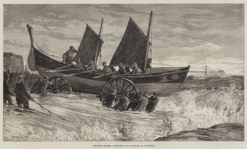 Die letzten Stürme, das Starten des Rettungsbootes in Brighton von William Heysham Overend