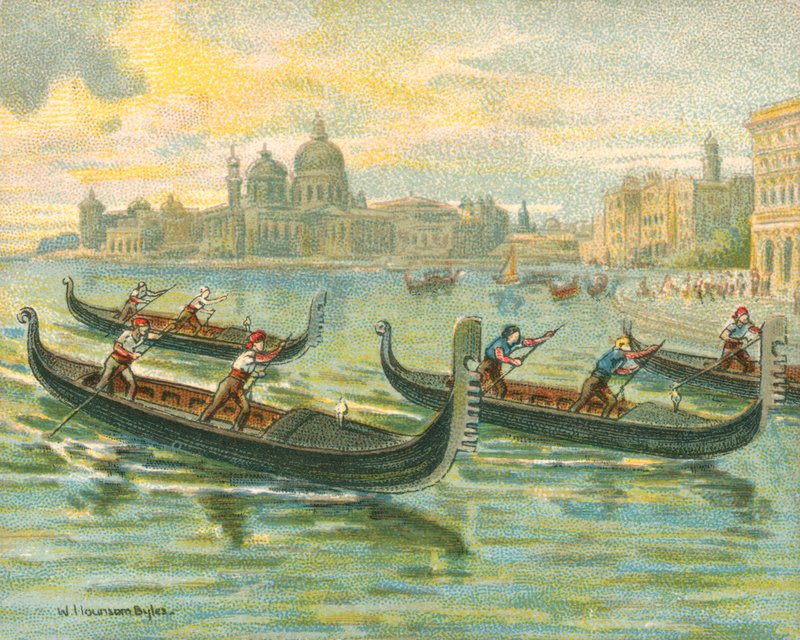 Historische und moderne Rennen, Gondelrennen (Chromolithografie) von William Hounsom Byles