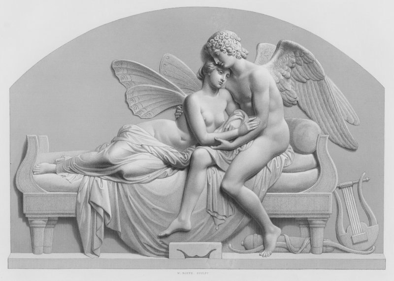 Cupid und Psyche, nach der Statue von J. Gibson, RA in der Sammlung der Königin (Gravur) von William John Roffe