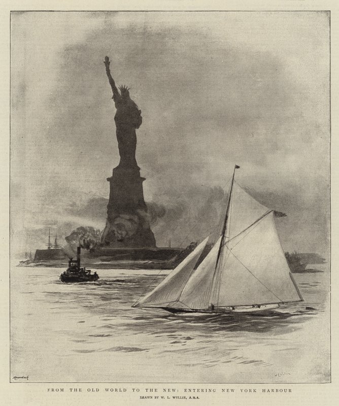 Vom Alten in die Neue Welt, Einfahrt in den Hafen von New York von William Lionel Wyllie
