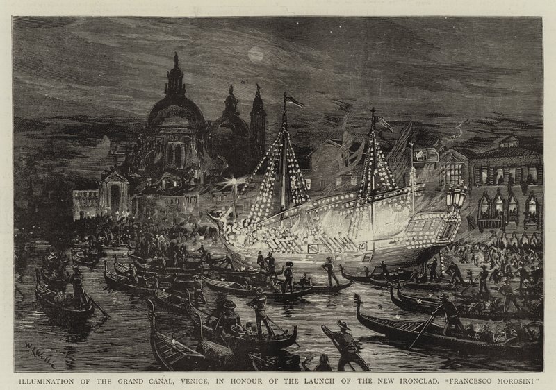 Beleuchtung des Canal Grande, Venedig, zu Ehren des Stapellaufs des neuen Panzerschiffs Francesco Morosini von William Lionel Wyllie