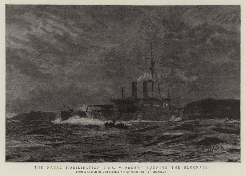 Die Marine-Mobilisierung, H.M.S. Rodney durchbricht die Blockade von William Lionel Wyllie