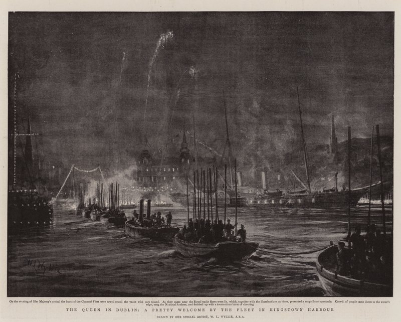 Die Königin in Dublin, ein hübscher Empfang durch die Flotte im Hafen von Kingstown von William Lionel Wyllie
