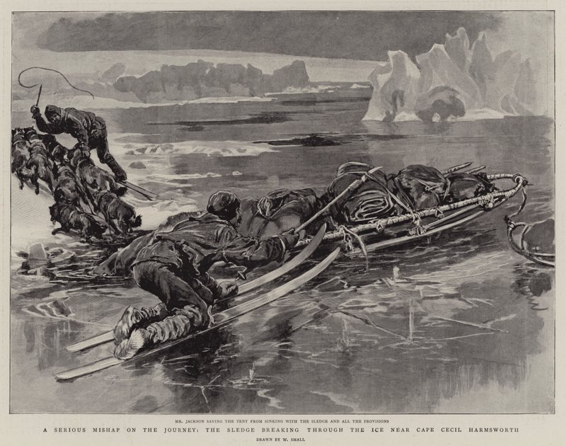 Ein ernsthaftes Missgeschick auf der Reise, der Schlitten bricht durch das Eis in der Nähe von Kap Cecil Harmsworth von William Small