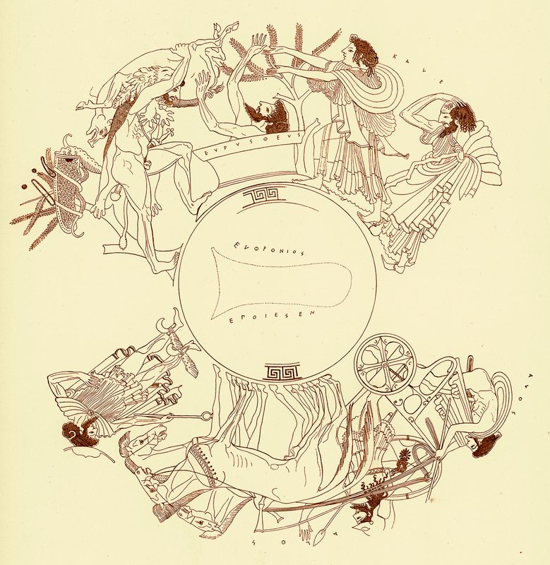 Herakles und Eurystheus, Illustration aus Griechische Vasenmalereien von J. E. Harrison und D. S. MacColl, veröffentlicht 1894 von after English School