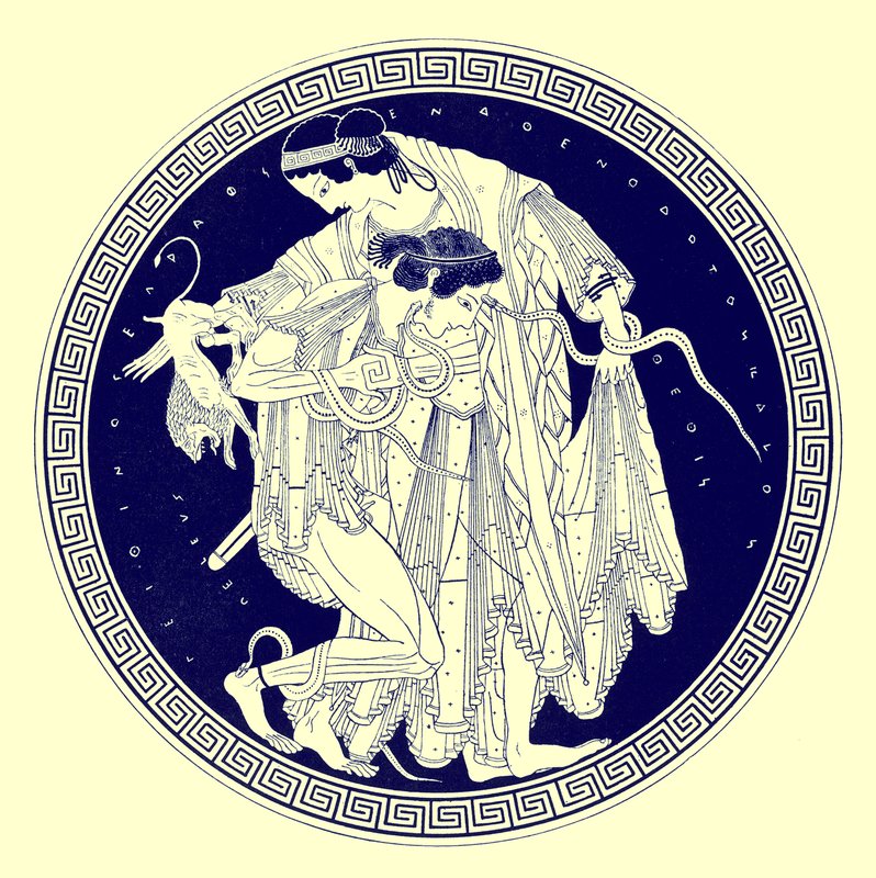 Peleus und Thetis, Illustration aus Griechische Vasenmalereien von J. E. Harrison und D. S. MacColl, veröffentlicht 1894 von after English School