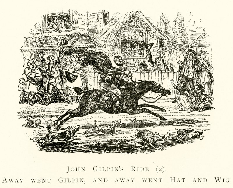 John Gilpins Ritt (2), Weg ging Gilpin, und weg gingen Hut und Perücke von after George Cruikshank