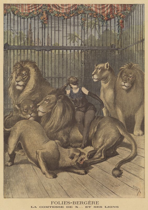 Die Gräfin von X und ihre Löwen im Folies-Bergère von after Henri Meyer