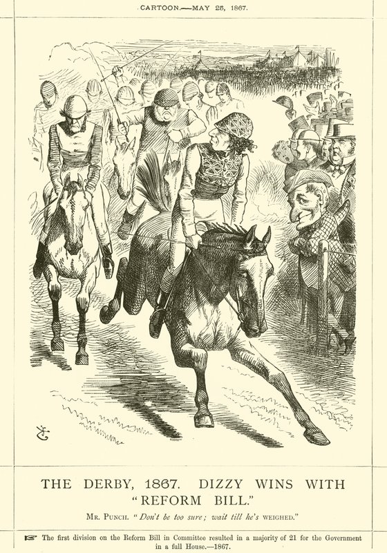 Das Derby, 1867, Dizzy gewinnt mit Reform Bill von after John Tenniel