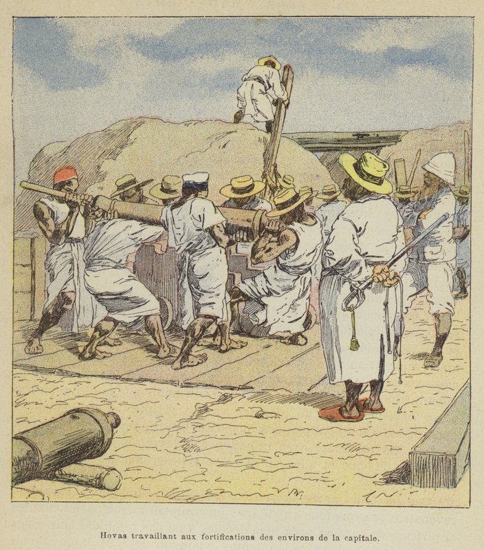 Hovas arbeiten an den Befestigungen in der Nähe der Hauptstadt von after Louis Charles Bombled