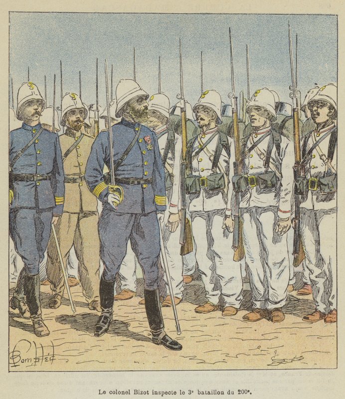 Oberst Bizot inspiziert das 3. Bataillon des 200. von after Louis Charles Bombled