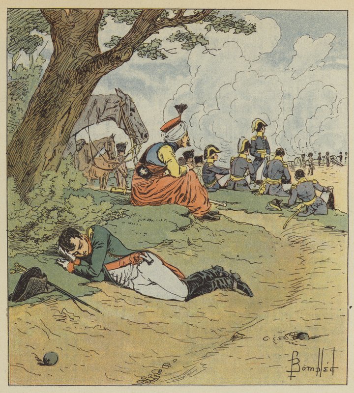 Napoleon schläft während der Schlacht von after Louis Charles Bombled