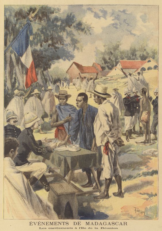 Wehrpflichtige auf der Insel Réunion melden sich zur französischen Armee in Madagaskar von after Oswaldo Tofani