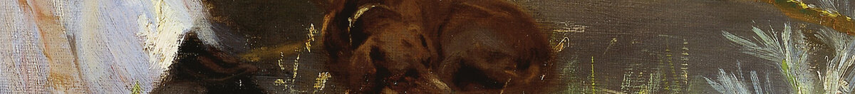 Marie Krøyer, im Liegestuhl im Garten bei Frau Bendsens Haus sitzend (Peder Severin Krøyer), Detail: Schlafender Hund