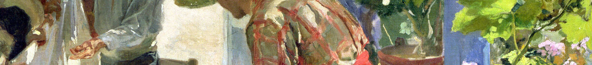 Das Segel flicken, 1896 (Joaquín Sorolla), Detail: Mann mit Strohhut und rotem Gürtel