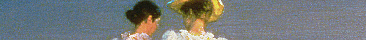 Sommerabend am Südstrand von Skagen mit Anna Ancher und Marie Krøyer (Peder Severin Krøyer), Detail: Gesichter und Strohhut