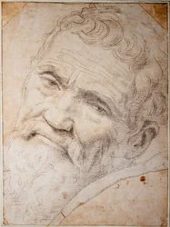 Porträt von Michelangelo Buonarroti. Kohle, Kreide auf Papier, ca. 1550
