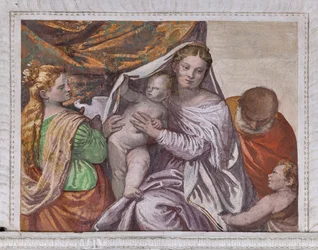 Madonna mit Jesuskind und der heiligen Katharina, die Jesus eine Taube anbietet (Detail)