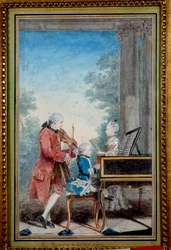 Wolfgang Amadeus Mozart (1756-1791) als Kind, Klavier spielend mit seinem Vater und seiner Schwester