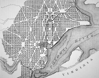 Plan der Stadt Washington, wie ursprünglich 1793 angelegt (Gravur)