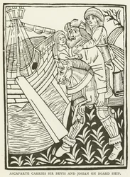 Ascaparte trägt Sir Bevis und Josian an Bord des Schiffes