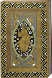 Christus in Mandorla mit den Symbolen der 4 Evangelisten (Tetramorph). Lithographie, die eine emaillierte Bindung des 13. Jahrhunderts reproduziert.