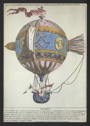 Entwurf für einen Ballon mit einem Durchmesser von 120 Fuß, um einen Aufstieg von Dijon aus zu machen (farbige Gravur)