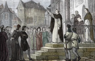 Darstellung von Albertus Magnus, der in Paris lehrt