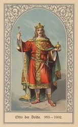 Otto III., König von Deutschland und Italien und Heiliger Römischer Kaiser (Farblithografie)
