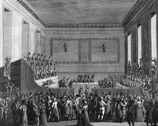 Krieg der Französischen Revolution und antirevolutionäre Bewegungen: Antoine Quentin Fouquier de Tinville, genannt Fouquier Tinville (1746-1795), Richter am Revolutionstribunal am 12. Floreal Jahr 3 (1. Mai 1795) der Republik. Gravur von Berthaut nach Gira