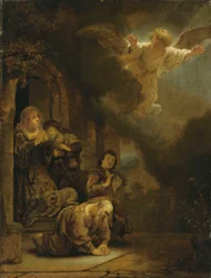 Der Erzengel Raphael verabschiedet sich von Tobit und seiner Familie