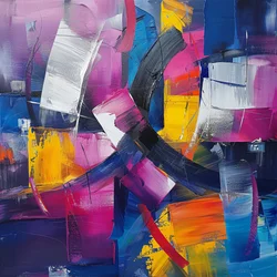 Abstrakte Pinselstriche mit lebendigen, bunten Farben für Wohnzimmerdeko