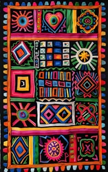 Buntes traditionelles naives Teppichmuster für Leinwanddrucke & Wanddeko