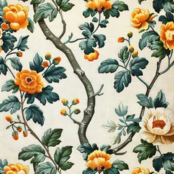 Individuelle Wandkunst & Dekor: Grünes & oranges Blumenblockmuster