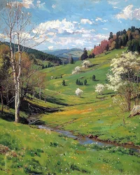 Schöne Landschaften, grüne Plateaus im Frühling