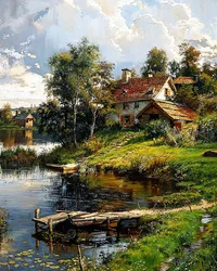 Ein Haus am Rand eines gewundenen Flusses