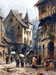 Straßengasse und mittelalterliche Häuser