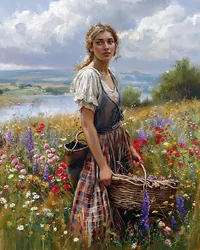 Eine schöne Bäuerin erntet Früchte im Frühling