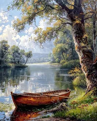 Ein Boot am Rand eines Flusses inmitten eines Waldes