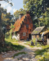 Traditionelles altes französisches Fachwerkhaus inmitten der Natur