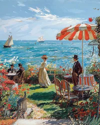 Café mit Meerblick, Zeichnung aus den 1920er Jahren