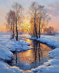 Ein See im Winter bei Sonnenuntergang