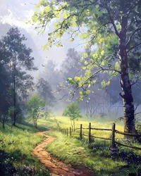 Eine baumgesäumte Straße auf dem Land