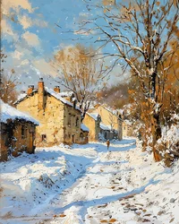 Altes Dorf im Winter und Schnee