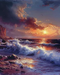 Zarte Zeichnung von Wellen bei Sonnenuntergang am Meer