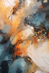 Abstraktes Gemälde, Blau & Orange Welle, Weißer Hintergrund