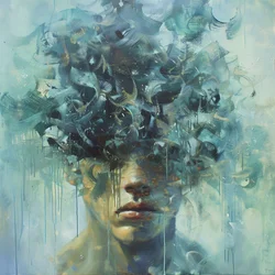 Mann, der tiefe Traurigkeit ausdrückt, Psychologie-Kunstmalerei, impressionistisch