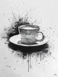 Minimalistische Einlinienszene mit Kaffeeflecken