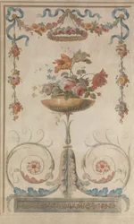 Vase mit Blumen auf Blattornamenten, 1770-90